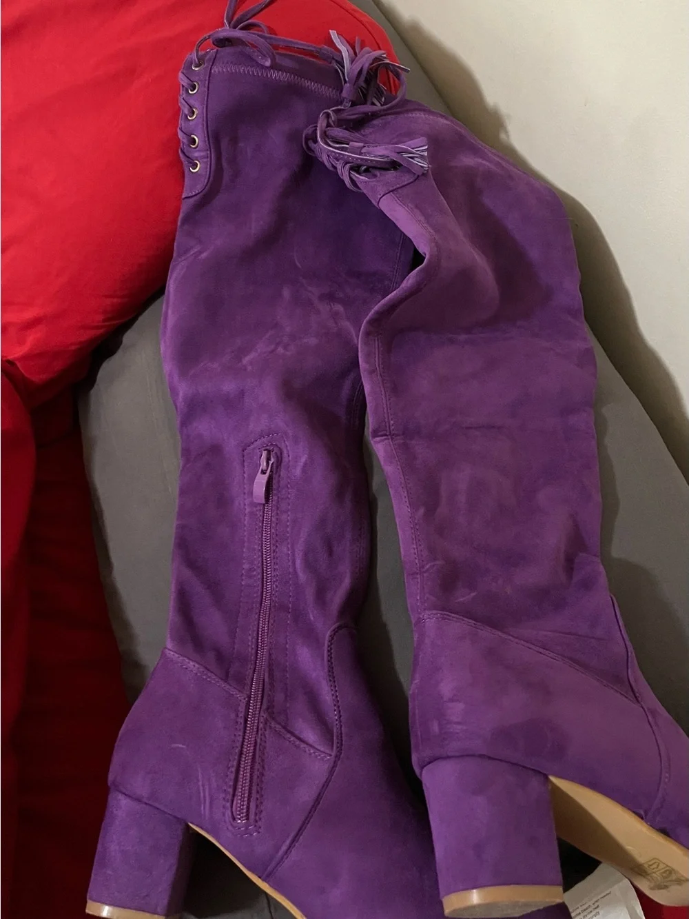 Purple Suede Over-The-Knee Block Heel Boots